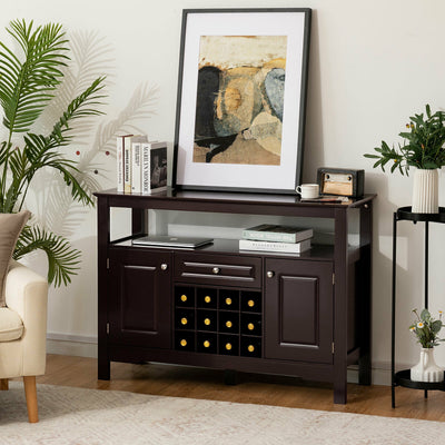 Elegant Classical Multifunctional Wooden Wine Cabinet Table BrownÂ 