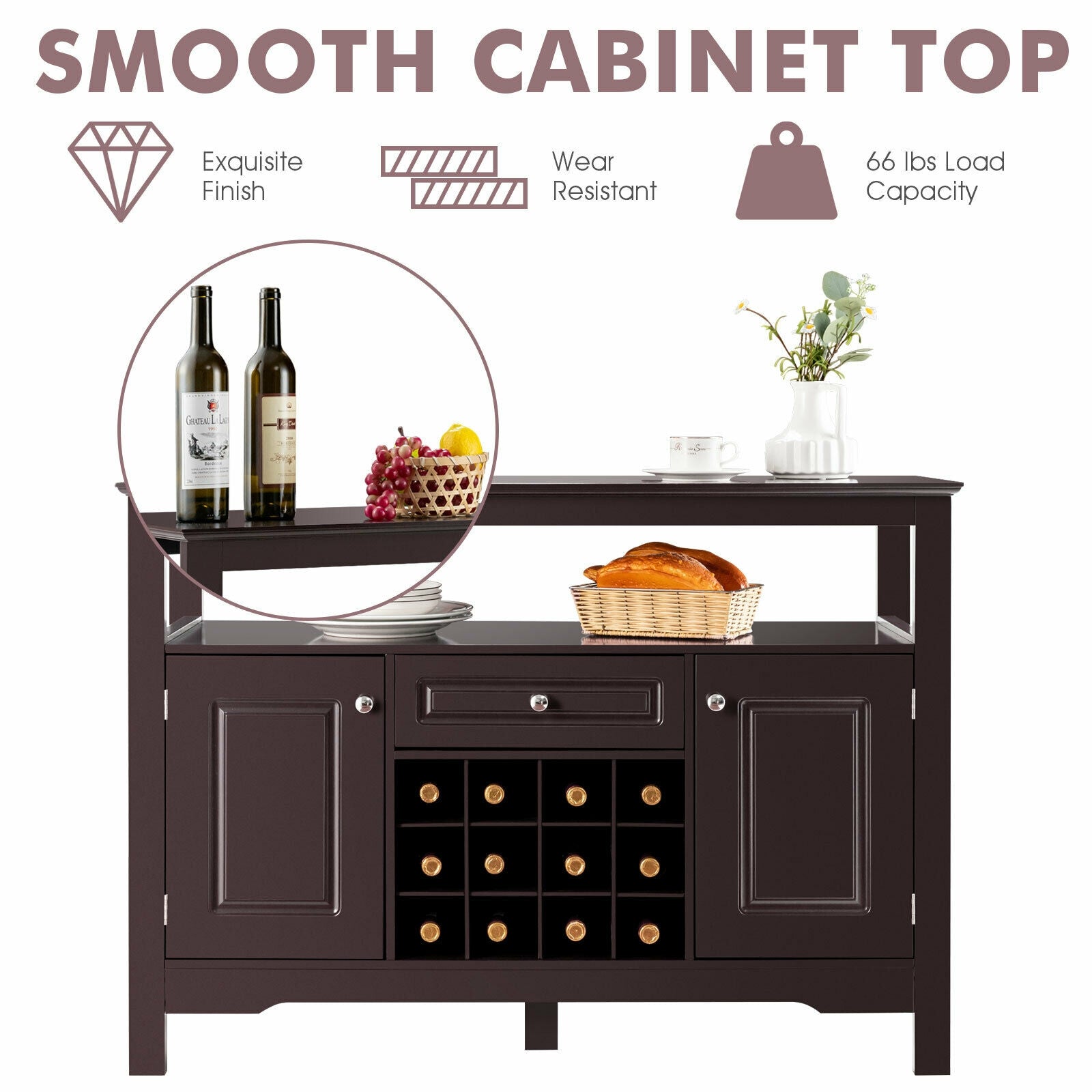 Elegant Classical Multifunctional Wooden Wine Cabinet Table Brown