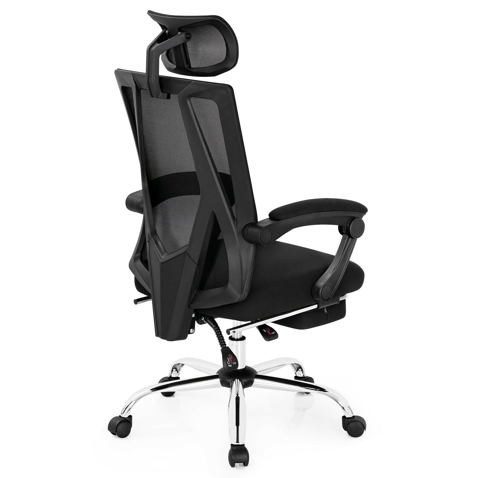 Ergonomic Recliner Mesh Office Chair with Adjustable Footrest-Black