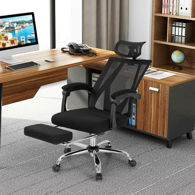Ergonomic Recliner Mesh Office Chair with Adjustable Footrest-BlackÂ 