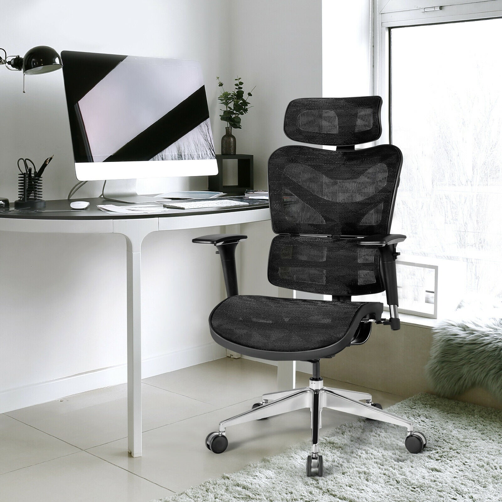 Ergonomic Mesh Adjustable High Back Office Chair with Lumbar Support-Black