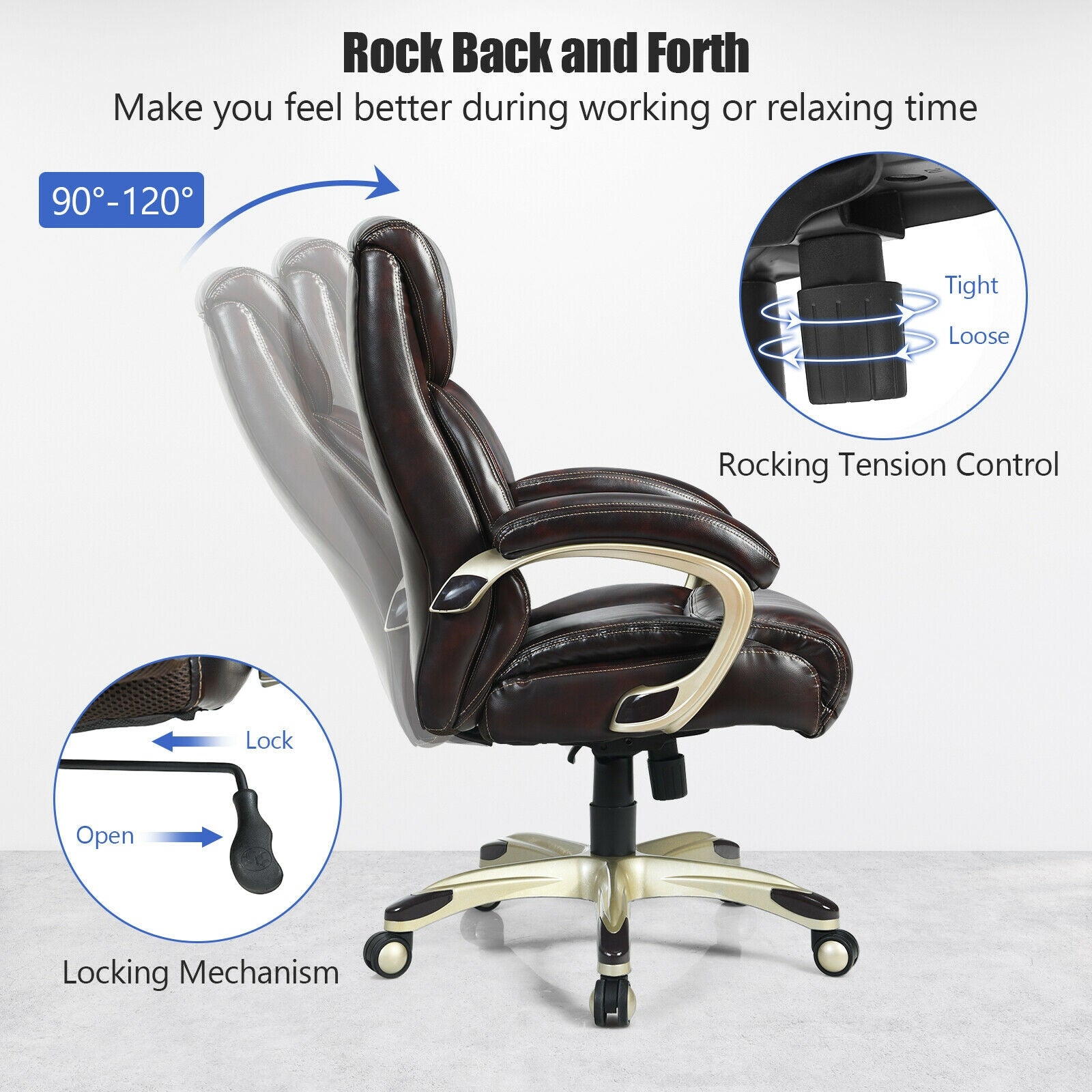 Adjustable Executive Office Recliner Chair with High Back and Lumbar Support-Brown