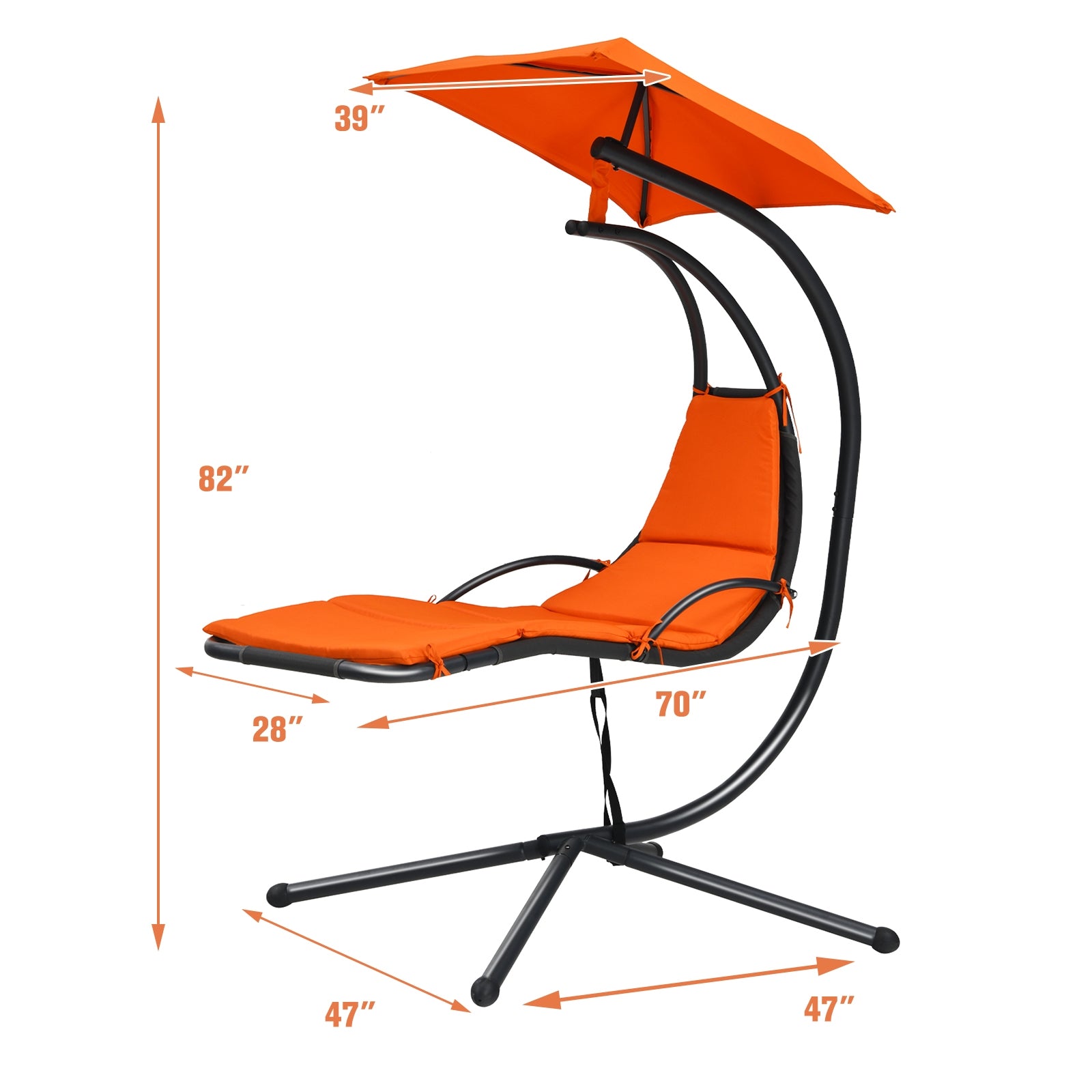 Patio Hanging Hammock Chaise Lounge Chair with Canopy Cushion for Outdoors-Orange