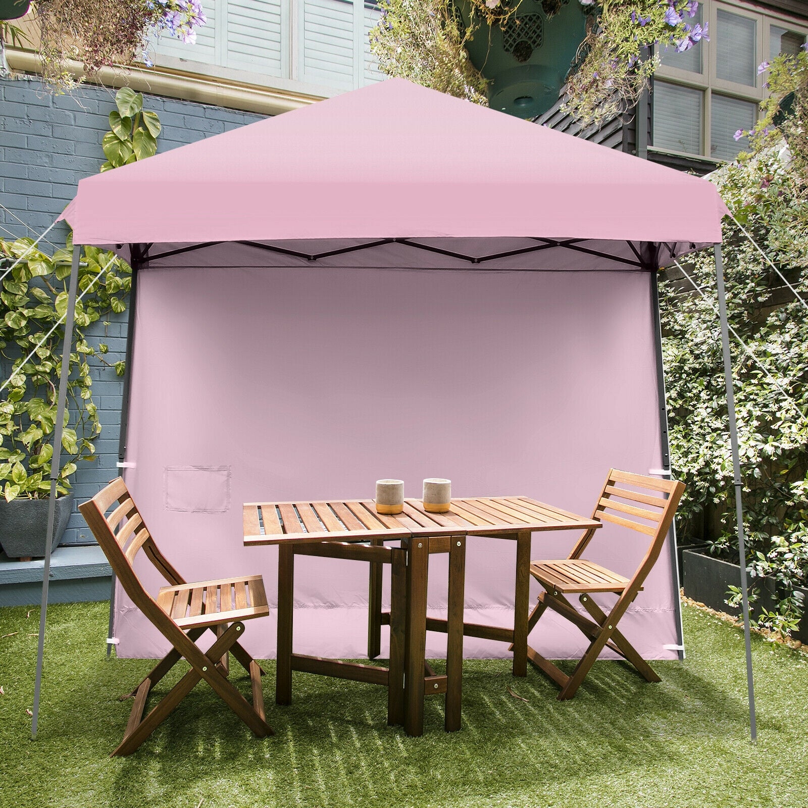 10 x 10 Feet Pop Up Tent Slant Leg Canopy with Detachable Side Wall-Pink