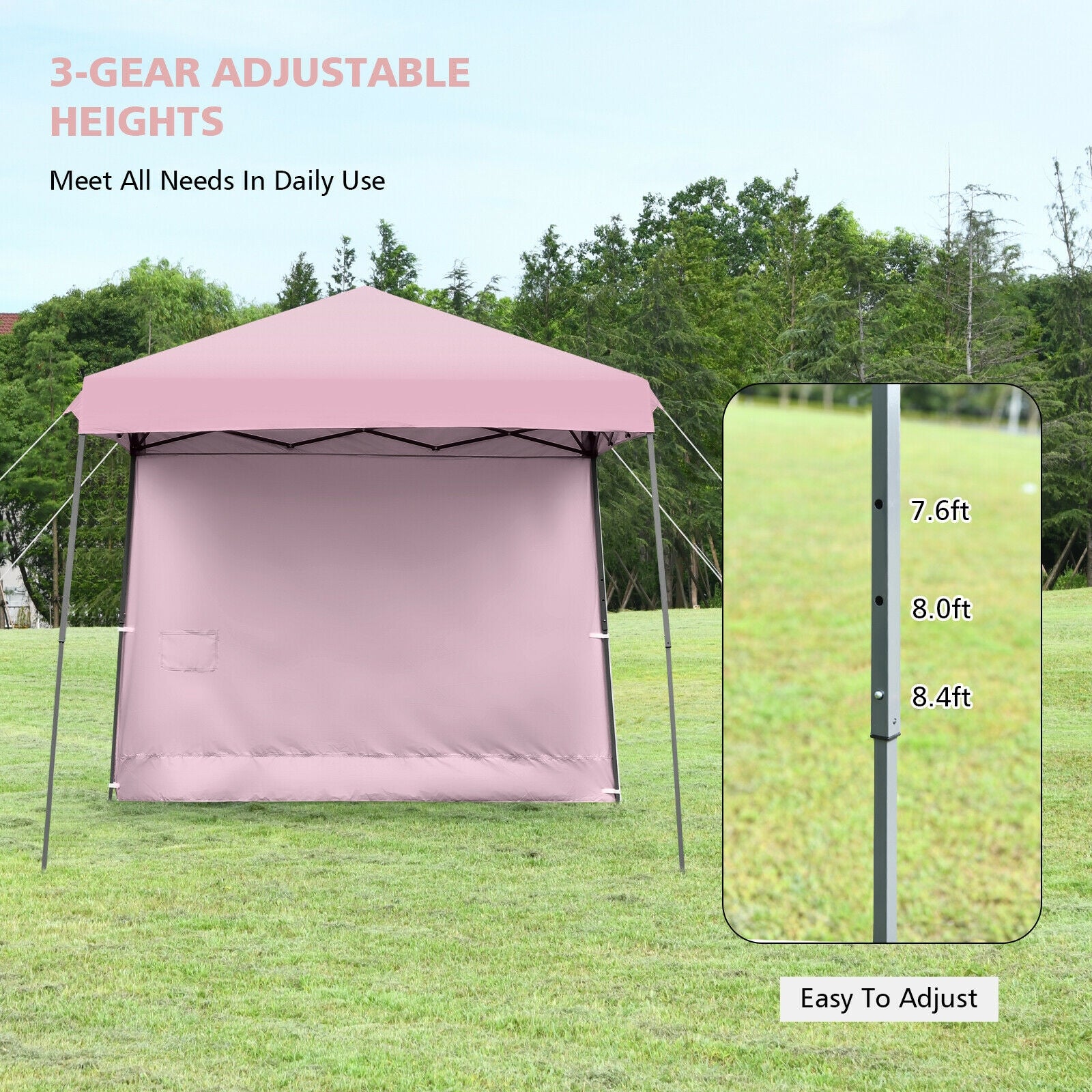 10 x 10 Feet Pop Up Tent Slant Leg Canopy with Detachable Side Wall-Pink