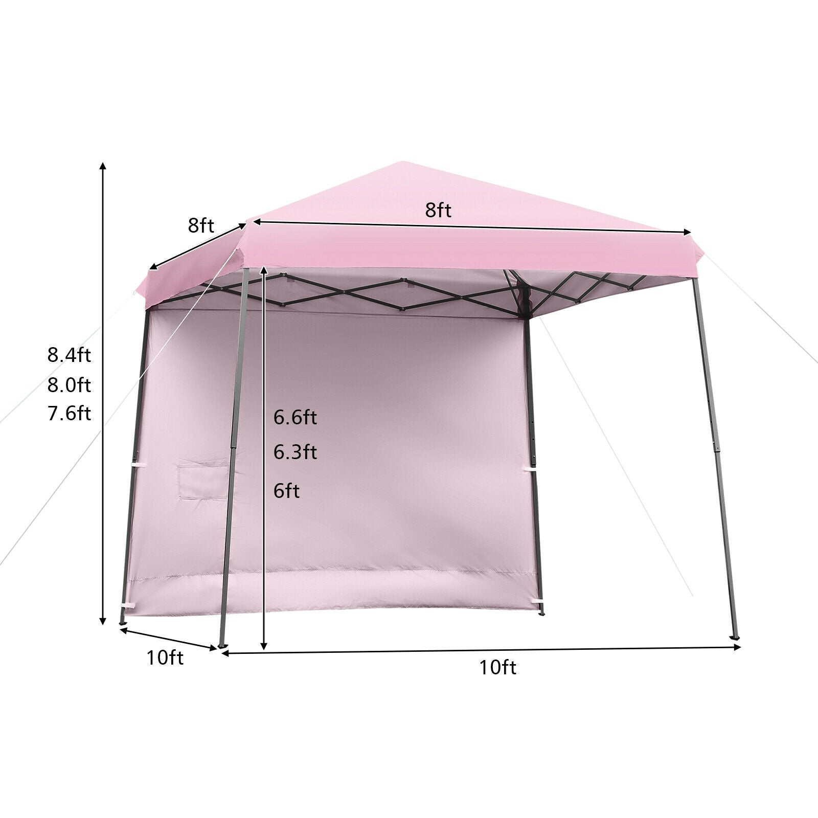 10 x 10 Feet Pop Up Tent Slant Leg Canopy with Detachable Side Wall-Pink