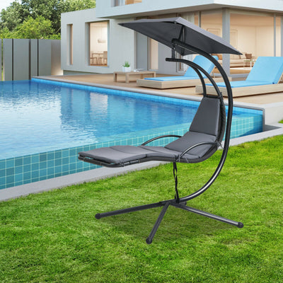 Patio Hanging Hammock Chaise Lounge Chair with Canopy Cushion for Outdoors-GrayÂ 