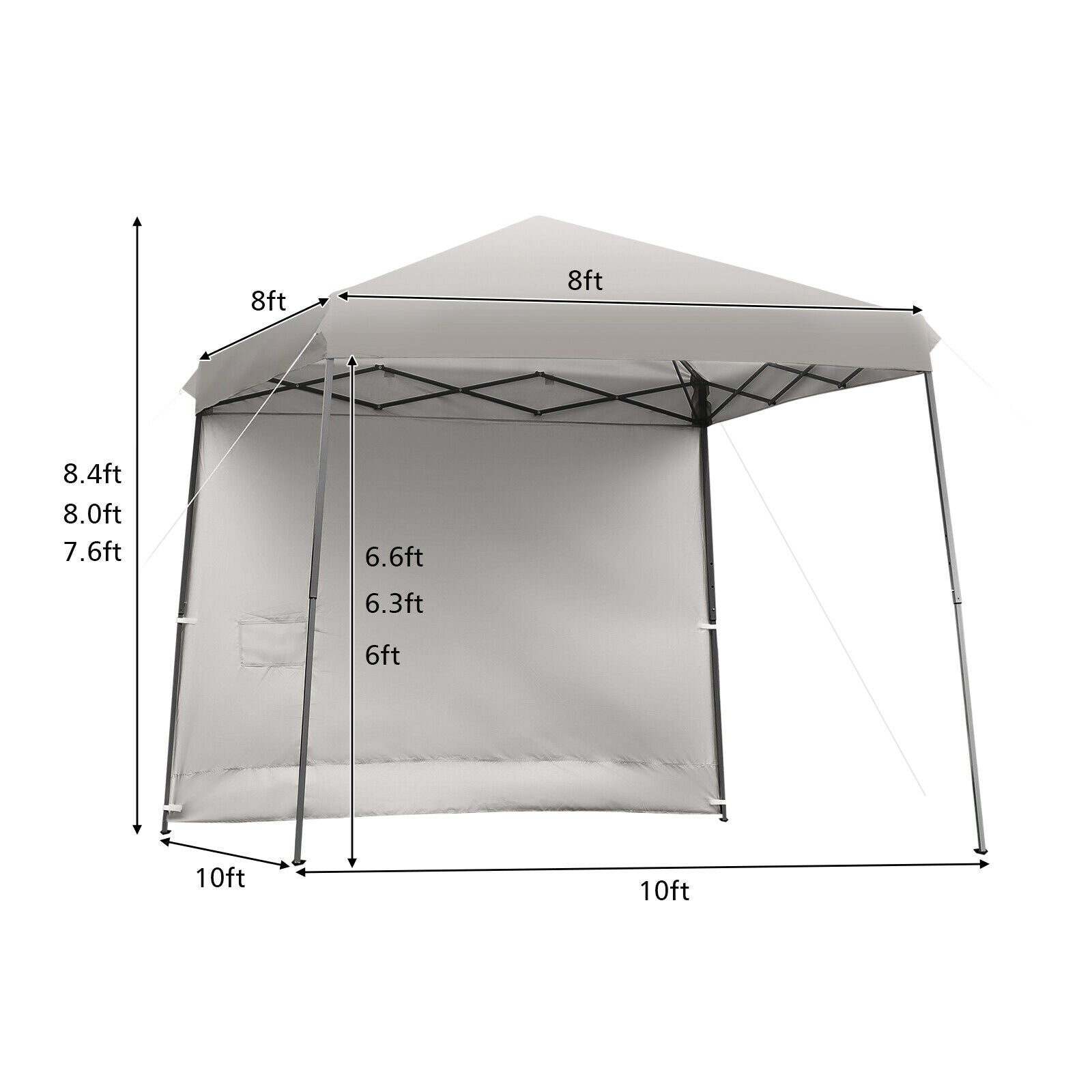 10 x 10 Feet Pop Up Tent Slant Leg Canopy with Detachable Side Wall-Gray