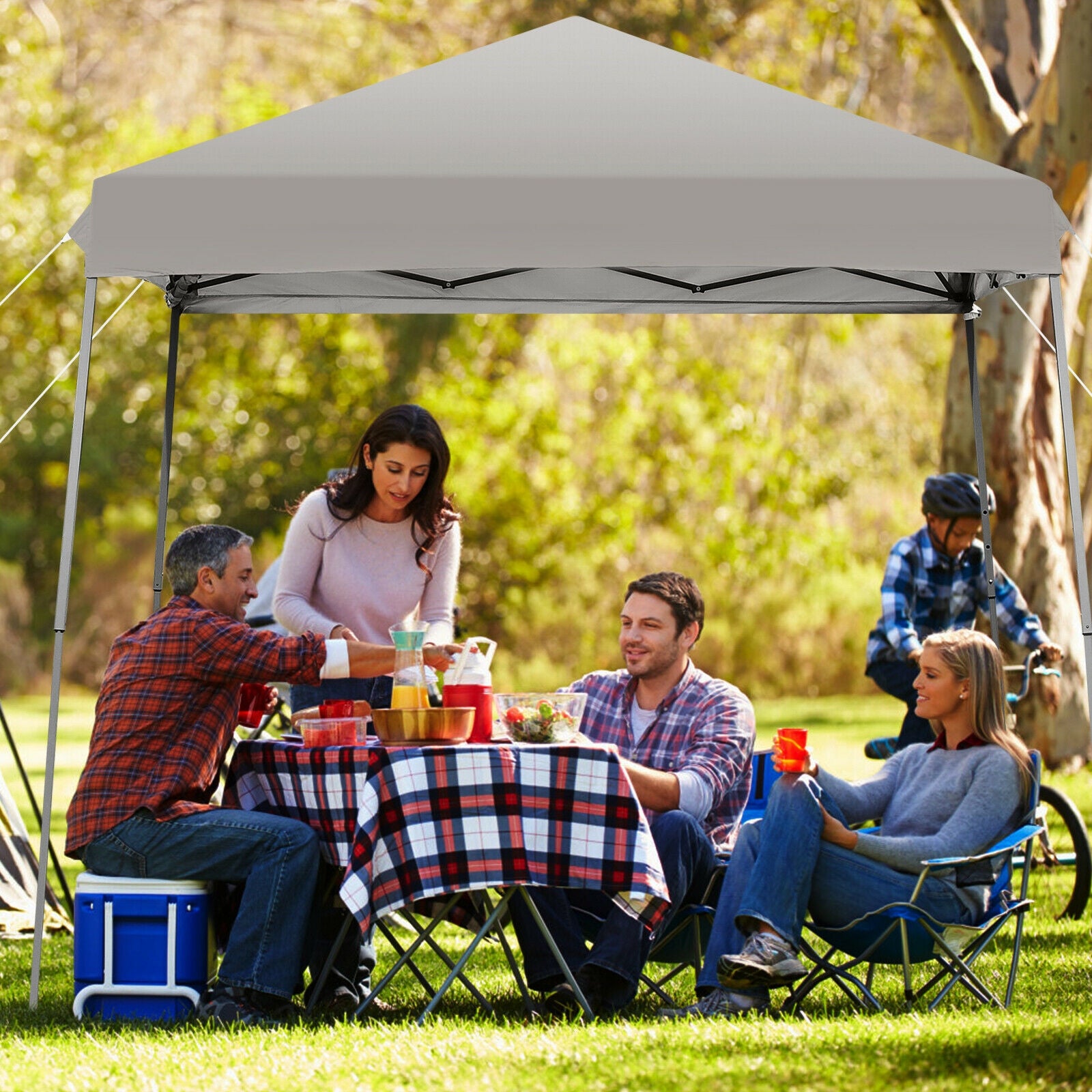 10 x 10 Feet Pop Up Tent Slant Leg Canopy with Detachable Side Wall-GrayÂ 