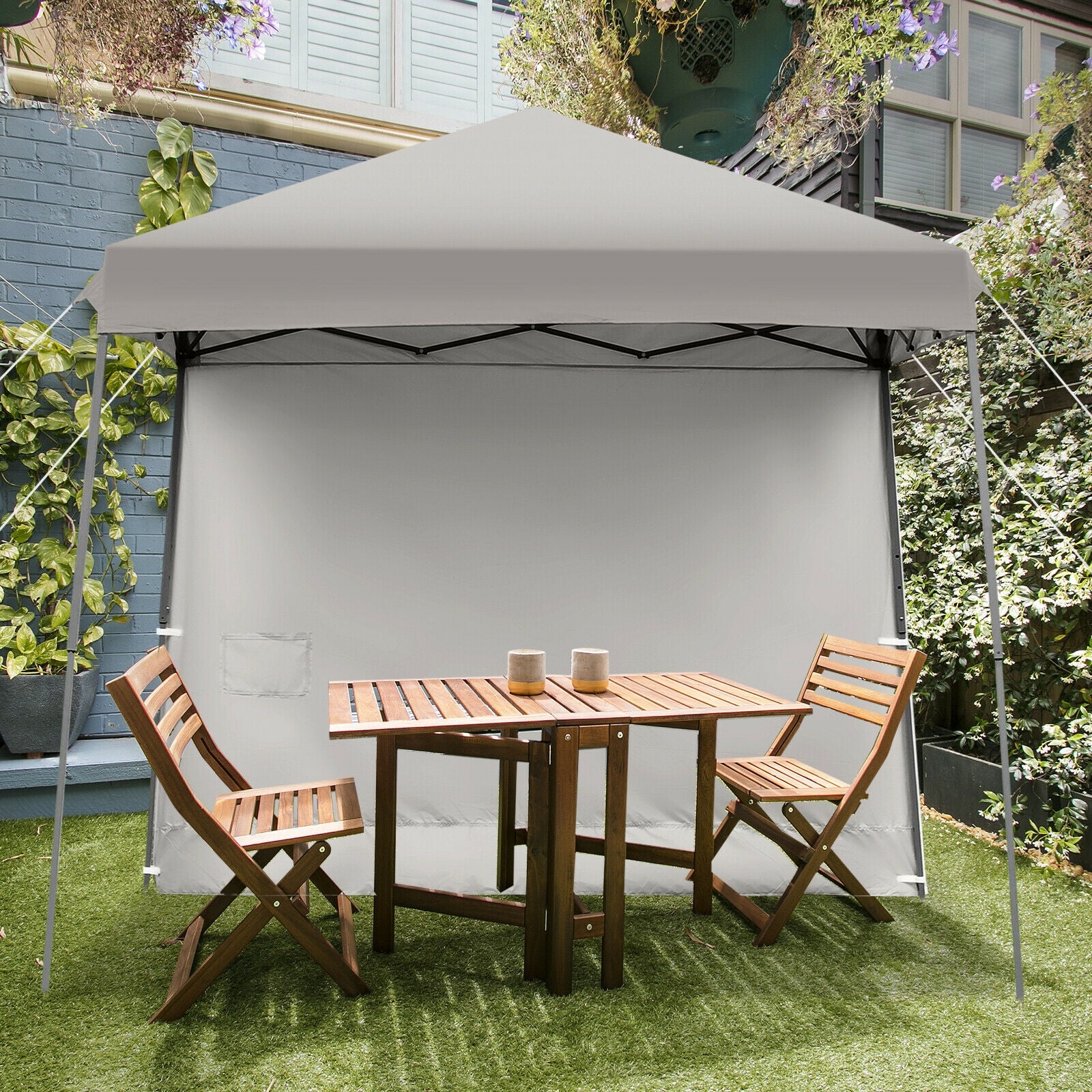 10 x 10 Feet Pop Up Tent Slant Leg Canopy with Detachable Side Wall-Gray