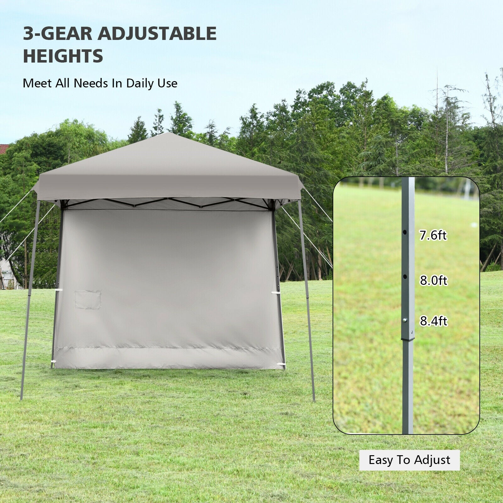 10 x 10 Feet Pop Up Tent Slant Leg Canopy with Detachable Side Wall-Gray