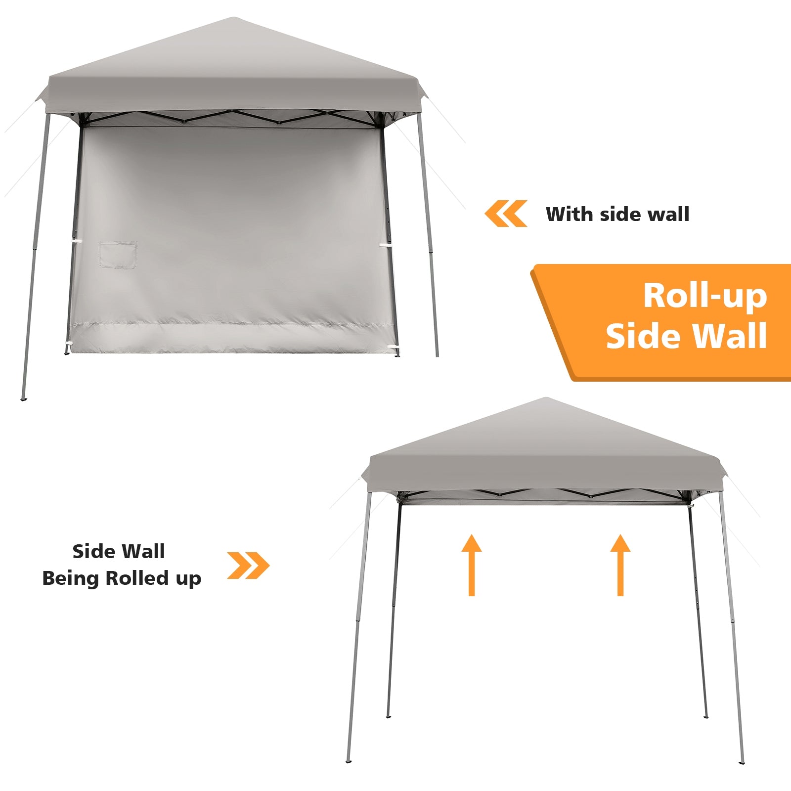 10 x 10 Feet Pop Up Tent Slant Leg Canopy with Detachable Side Wall-Gray