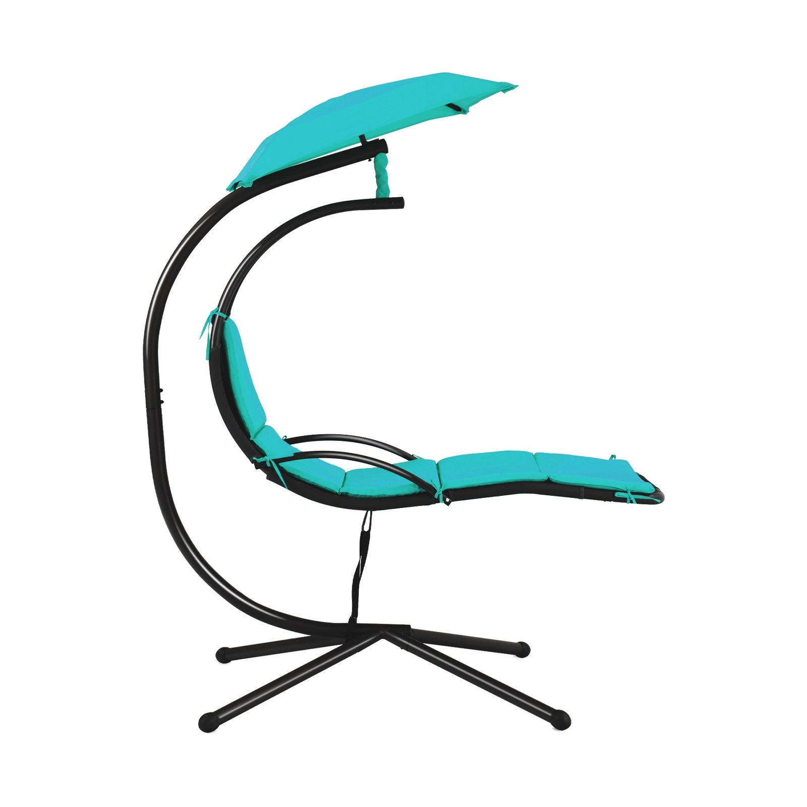 Patio Hanging Hammock Chaise Lounge Chair with Canopy Cushion for Outdoors-Turquoise