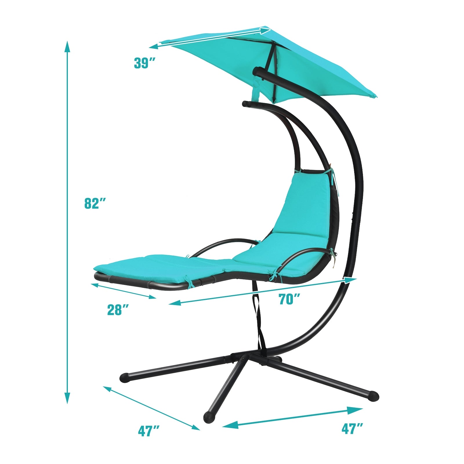 Patio Hanging Hammock Chaise Lounge Chair with Canopy Cushion for Outdoors-Turquoise