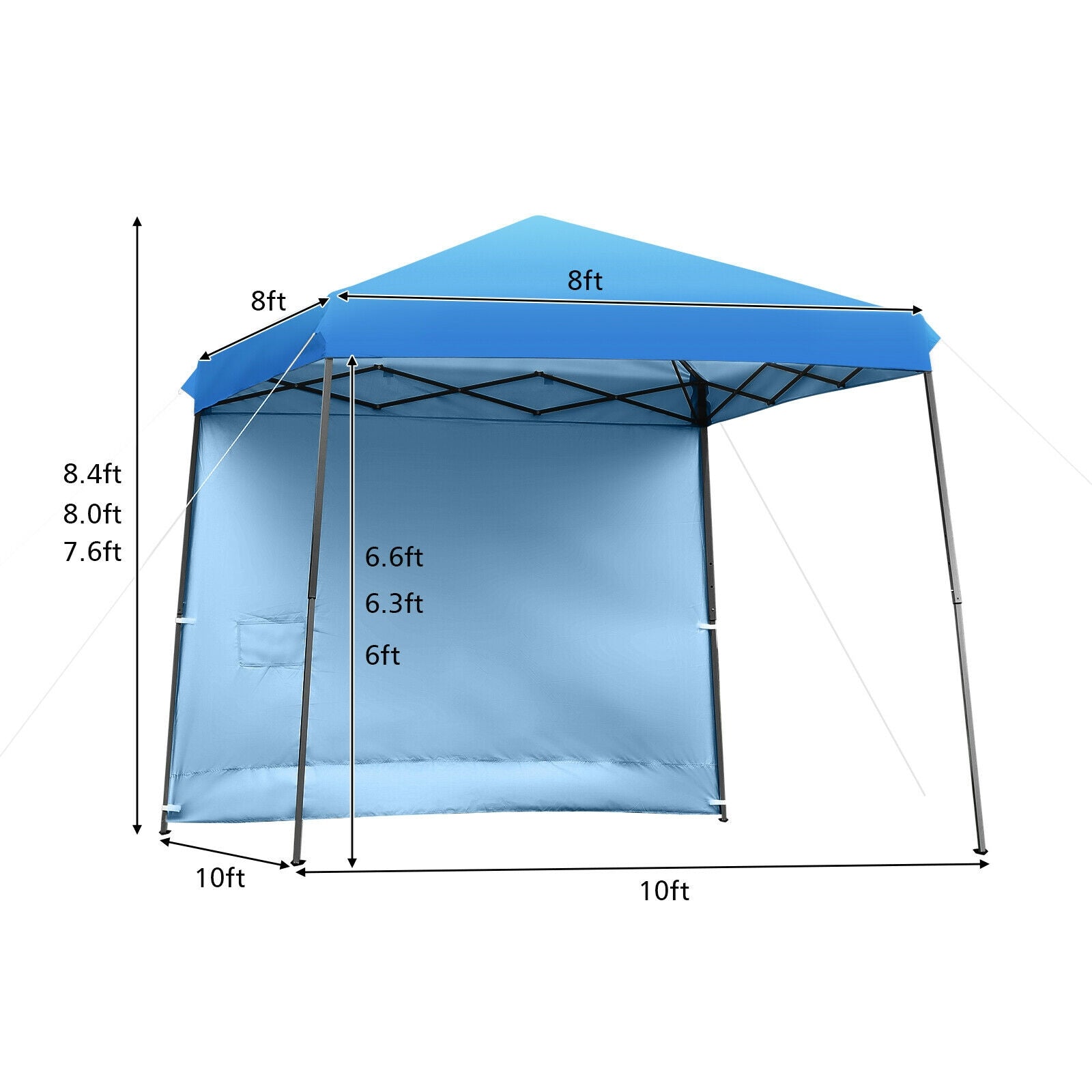 10 x 10 Feet Pop Up Tent Slant Leg Canopy with Detachable Side Wall-Blue