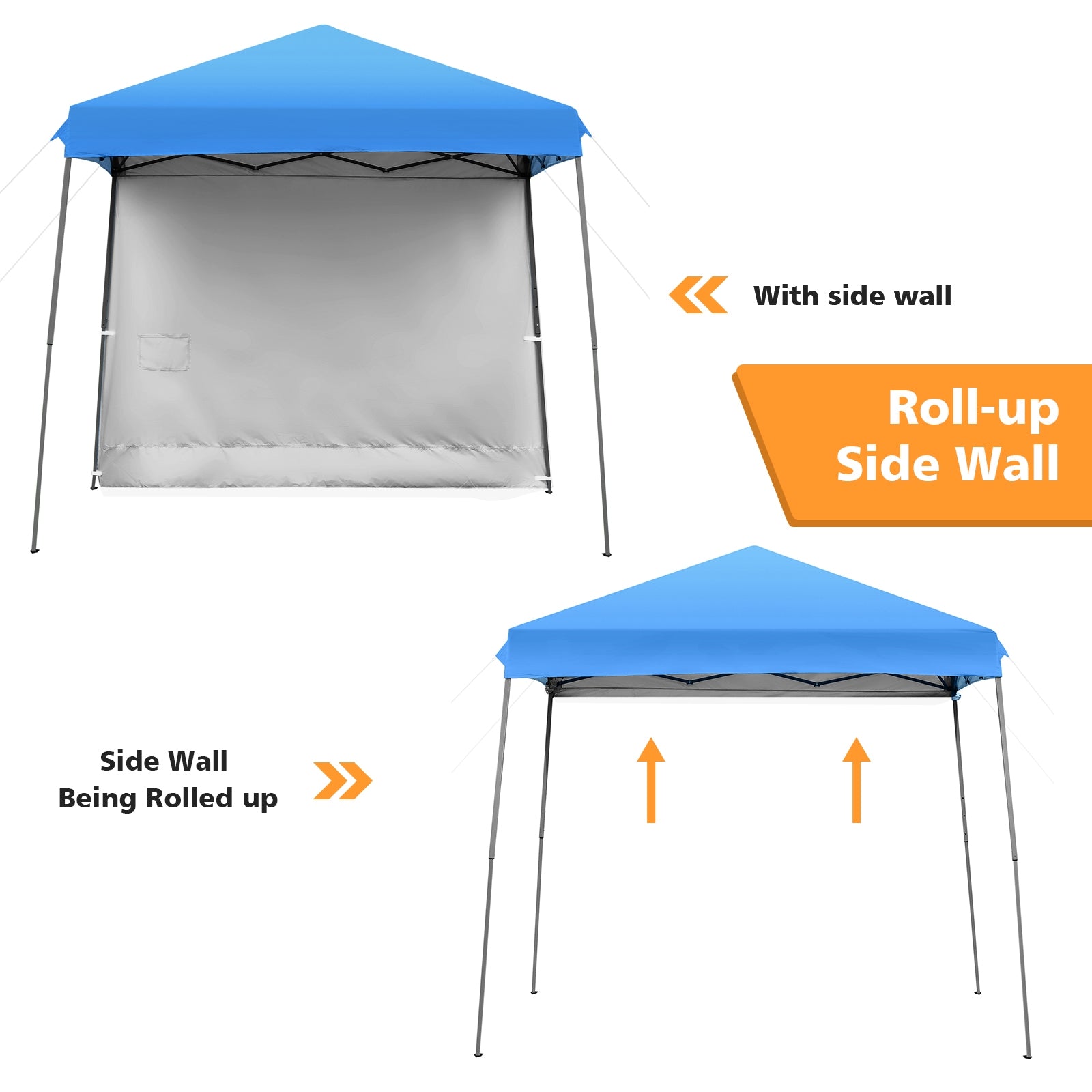 10 x 10 Feet Pop Up Tent Slant Leg Canopy with Detachable Side Wall-Blue