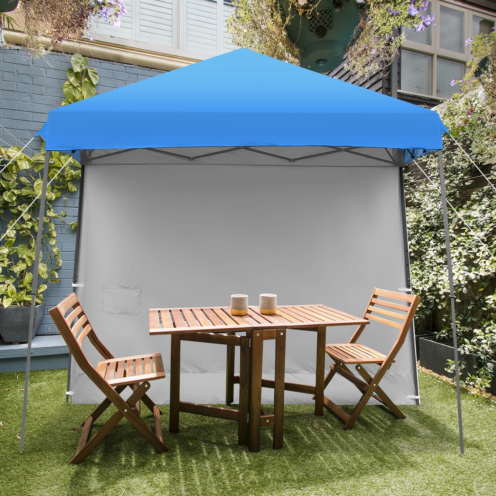 10 x 10 Feet Pop Up Tent Slant Leg Canopy with Detachable Side Wall-Blue