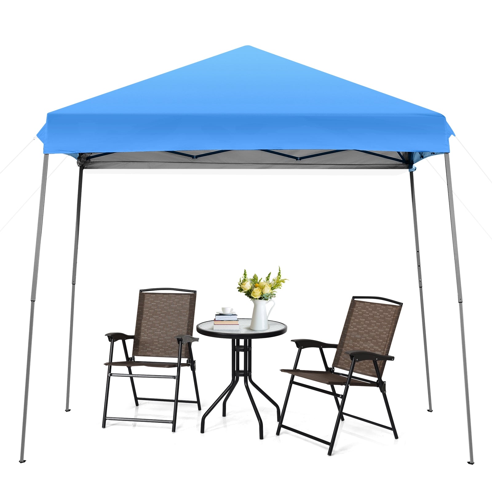 10 x 10 Feet Pop Up Tent Slant Leg Canopy with Detachable Side Wall-Blue