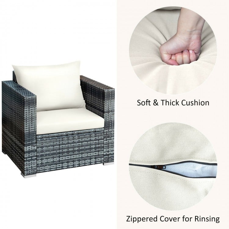 3 Pcs Patio Rattan Furniture Bistro Sofa Set with Cushioned-White