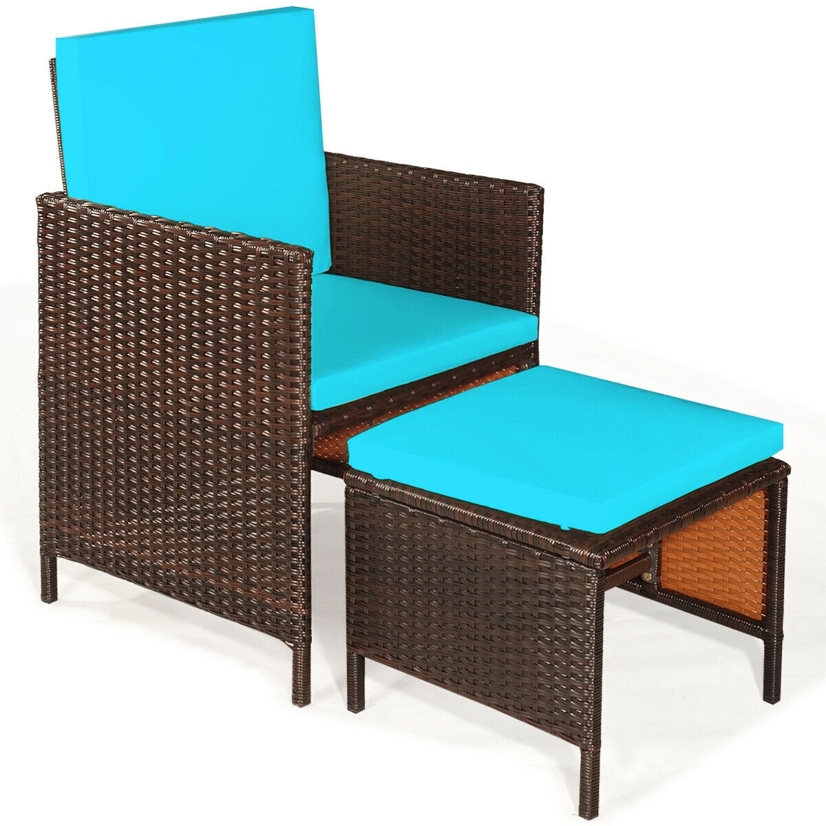 9PCS Patio Rattan Dining Cushioned Chairs Set-Turquoise