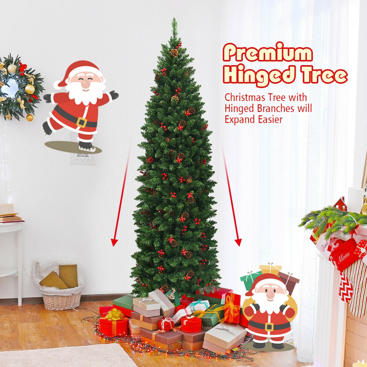 6.5 Feet Pre-lit Hinged Pencil Christmas Tree