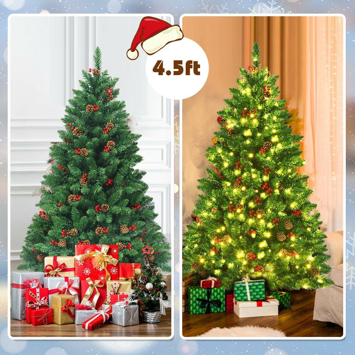 4.5 Feet Pre-lit Hinged Christmas Tree with 300 LED Lights