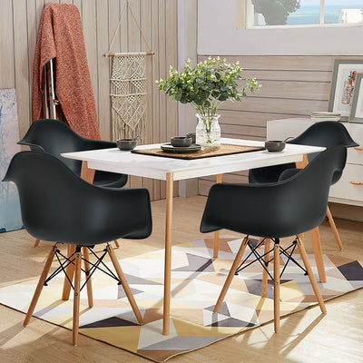 Set of 2 Mid-Century Modern Molded Dining Arm Side Chairs-BlackÂ 