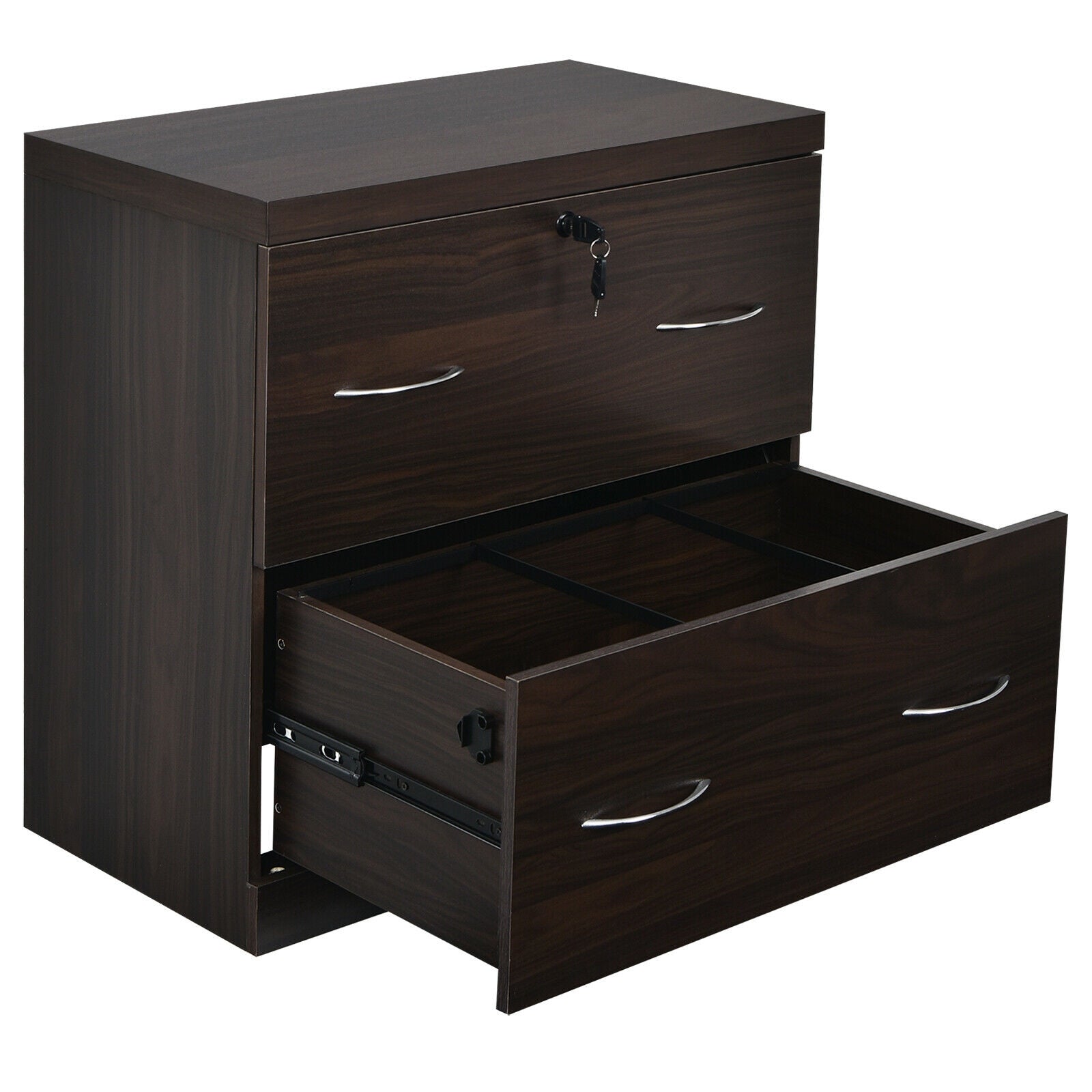 2-Drawer File Cabinet with Lock Hinging Bar Letter and Legal Size-Coffee