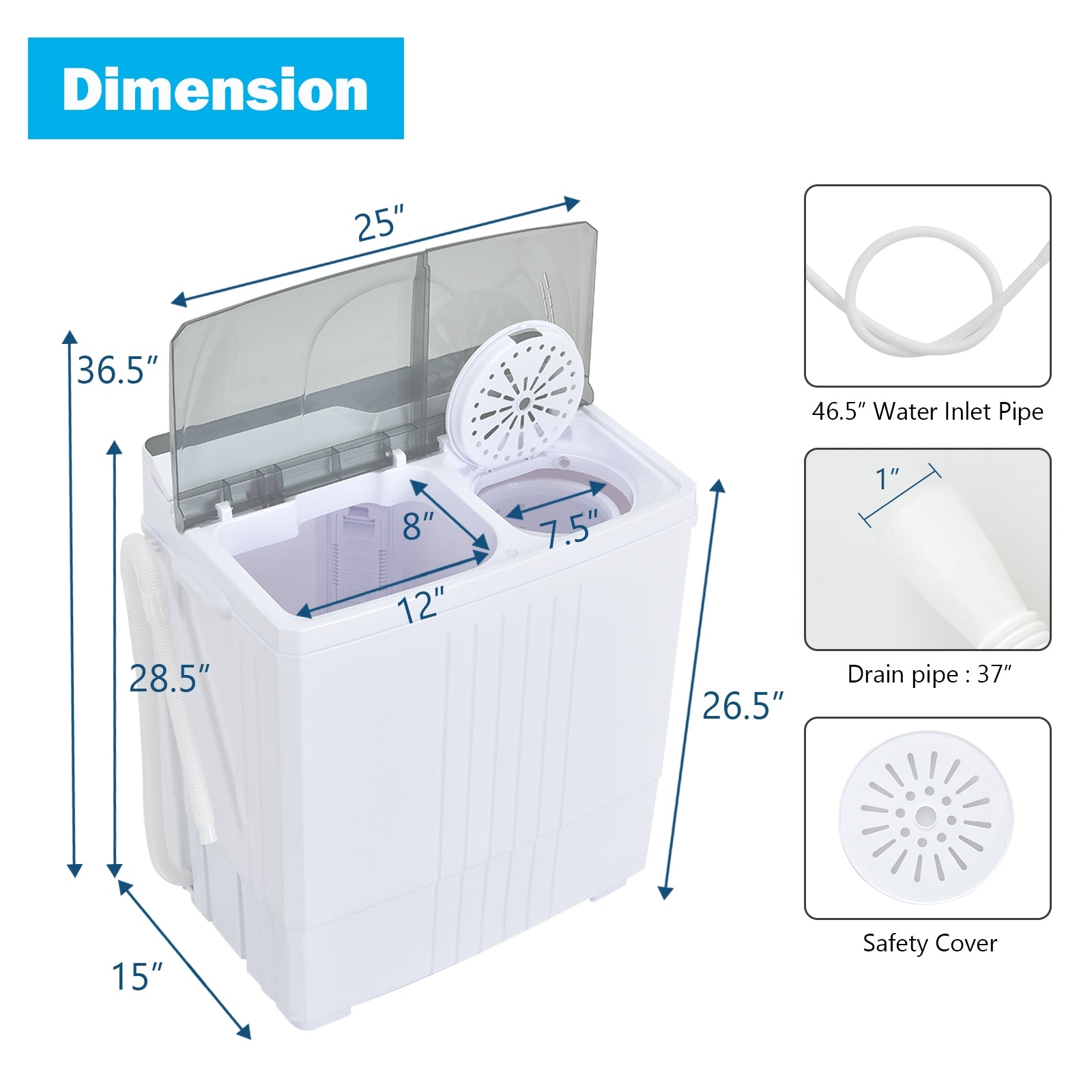 Twin Tub Portable Washing Machine with Timer Control and Drain Pump for Apartment-Gray