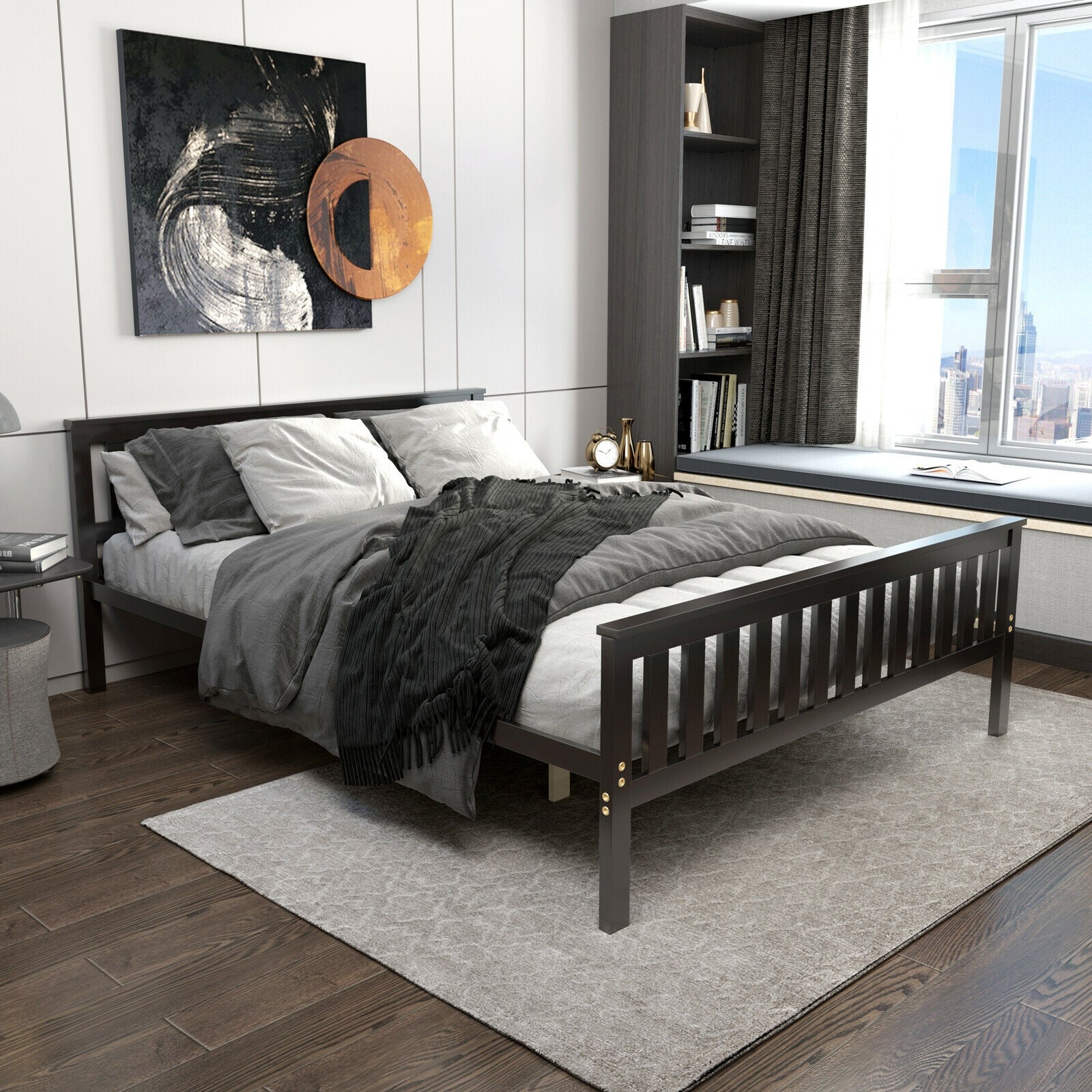 Queen Wood Platform Bed with Headboard