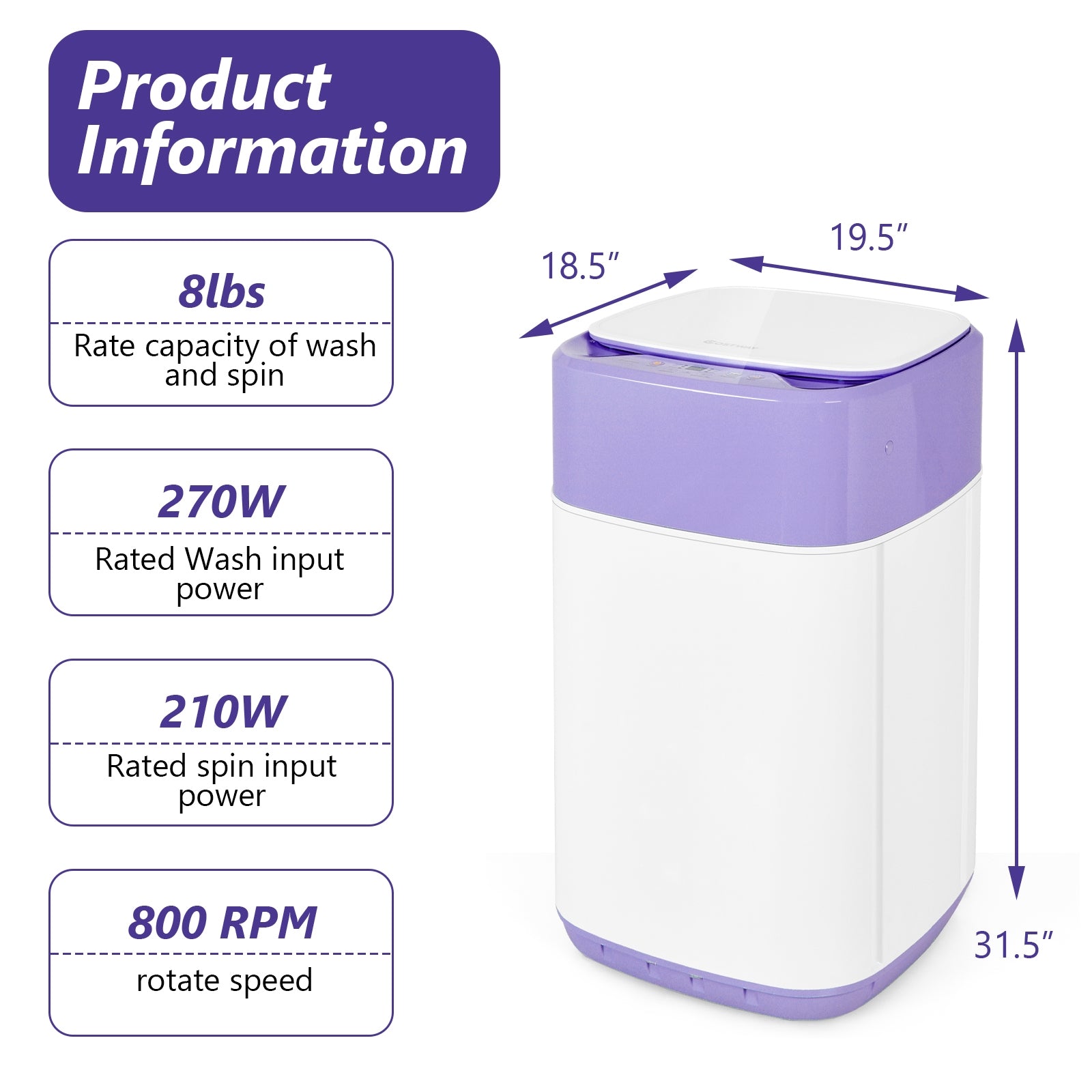 8lbs Portable Fully Automatic Washing Machine with Drain Pump-Purple