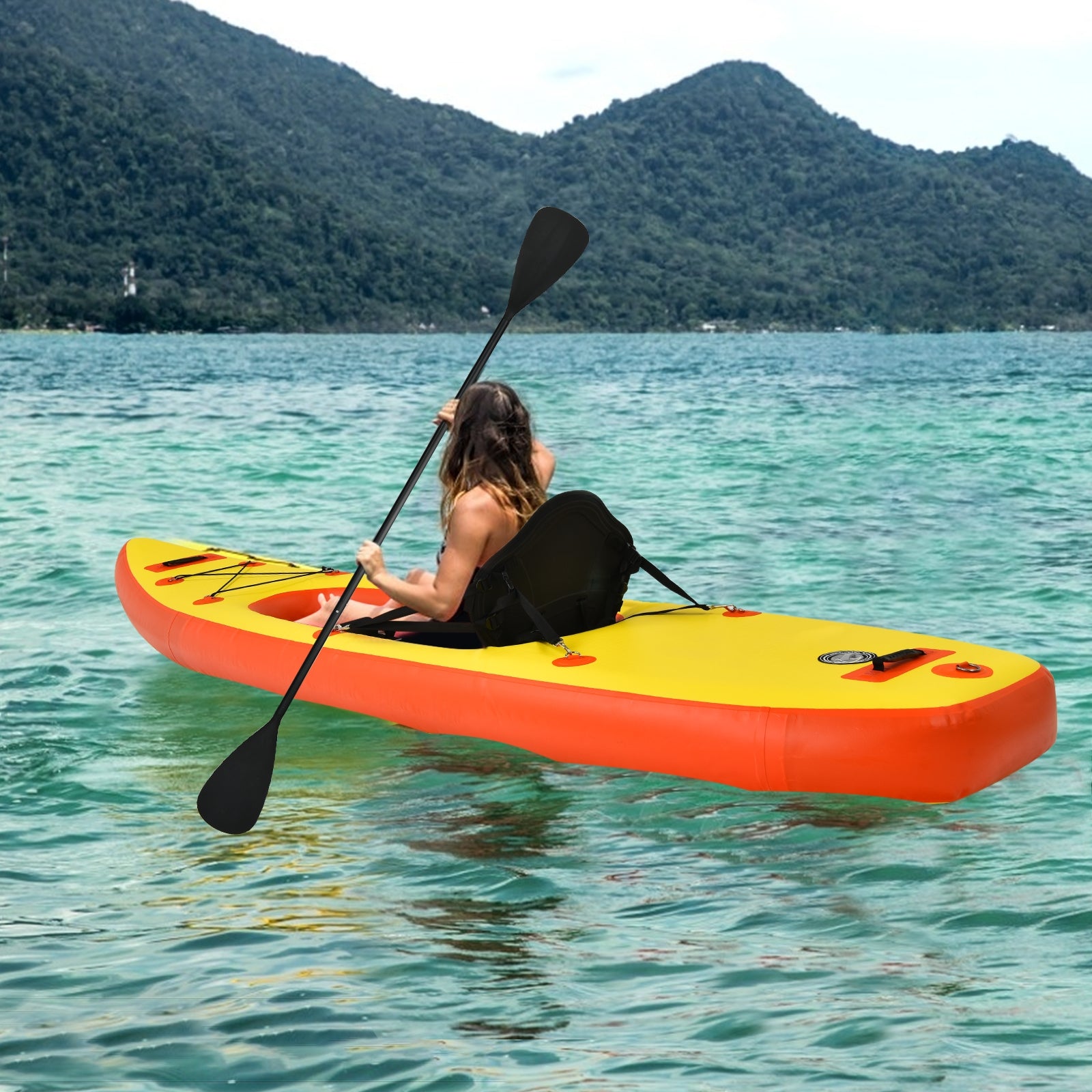 10.8 Feet Inflatable Kayak Set K1 1-Person Sit-On-Top Kayak with Oars-Yellow