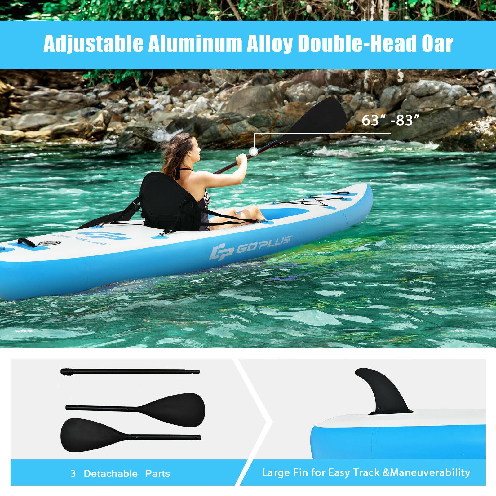 10.8 Feet Inflatable Kayak Set K1 1-Person Sit-On-Top Kayak with Oars-Blue