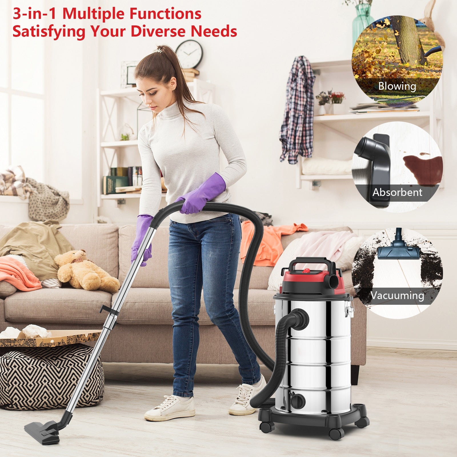 6 HP 9 Gallon Shop Vacuum Cleaner with Dry and Wet and Blowing Functions