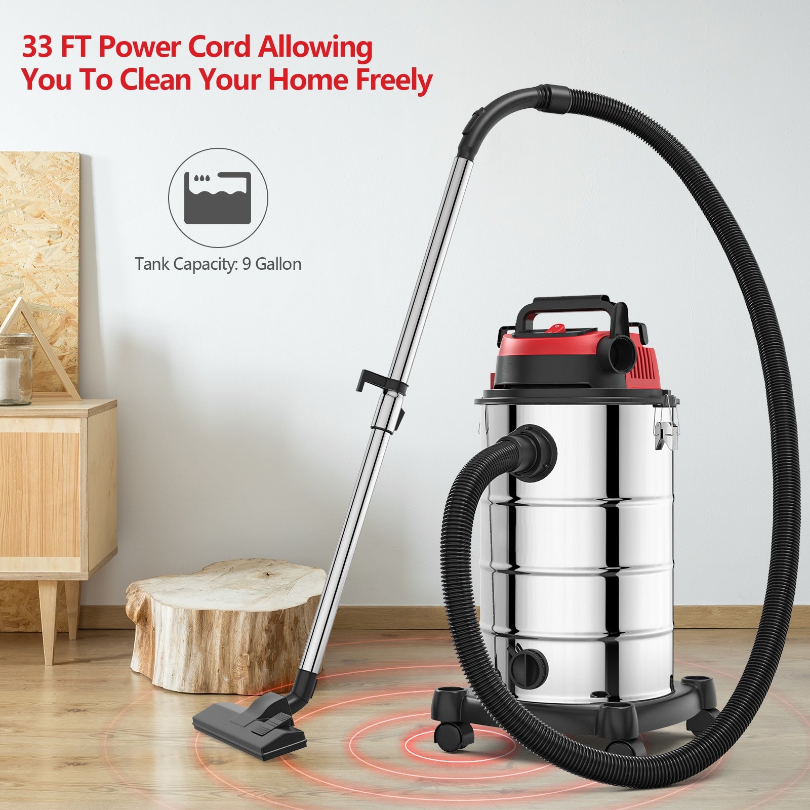 6 HP 9 Gallon Shop Vacuum Cleaner with Dry and Wet and Blowing Functions