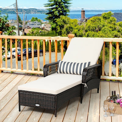 PE Rattan Chaise Lounge Chair Arm Chair Recliner Adjustable with PillowÂ 