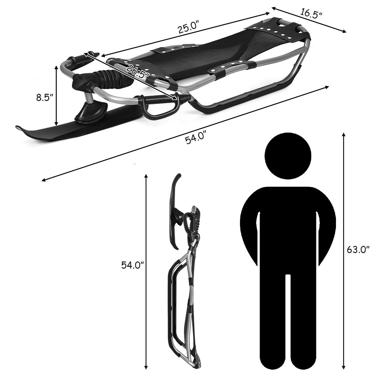 Snow Racer Sled with Textured Grip Handles and Mesh Seat