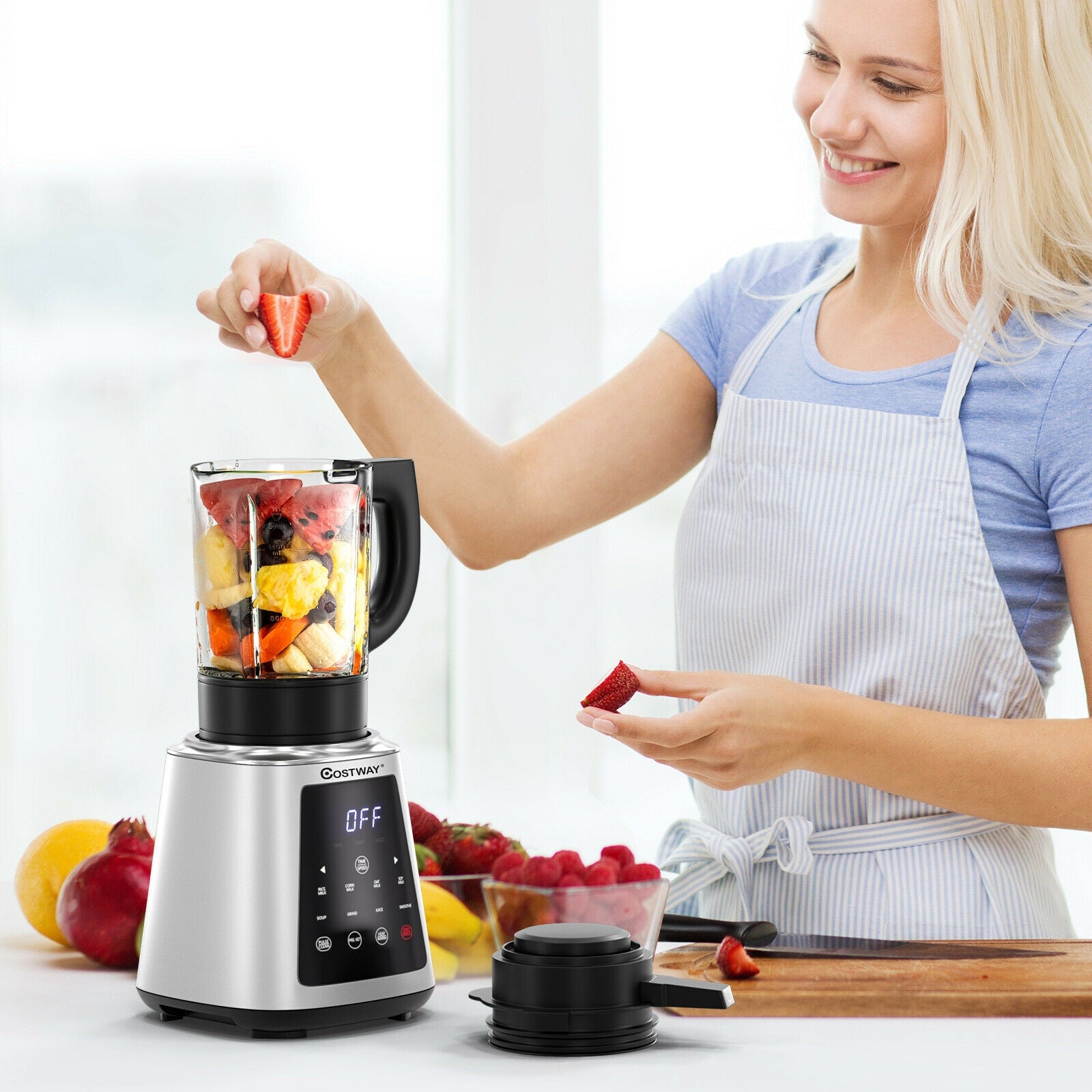 Professional Countertop Blender 8-in-1 Smoothie Soup Blender with Timer