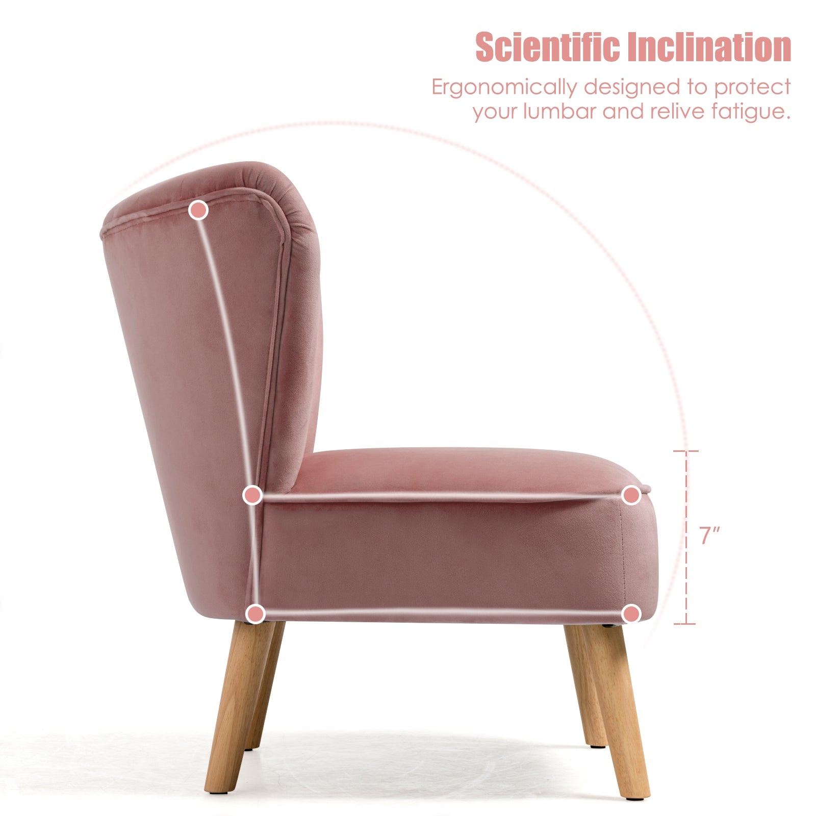 Modern Armless Velvet Accent Chair with Wood Legs-Pink