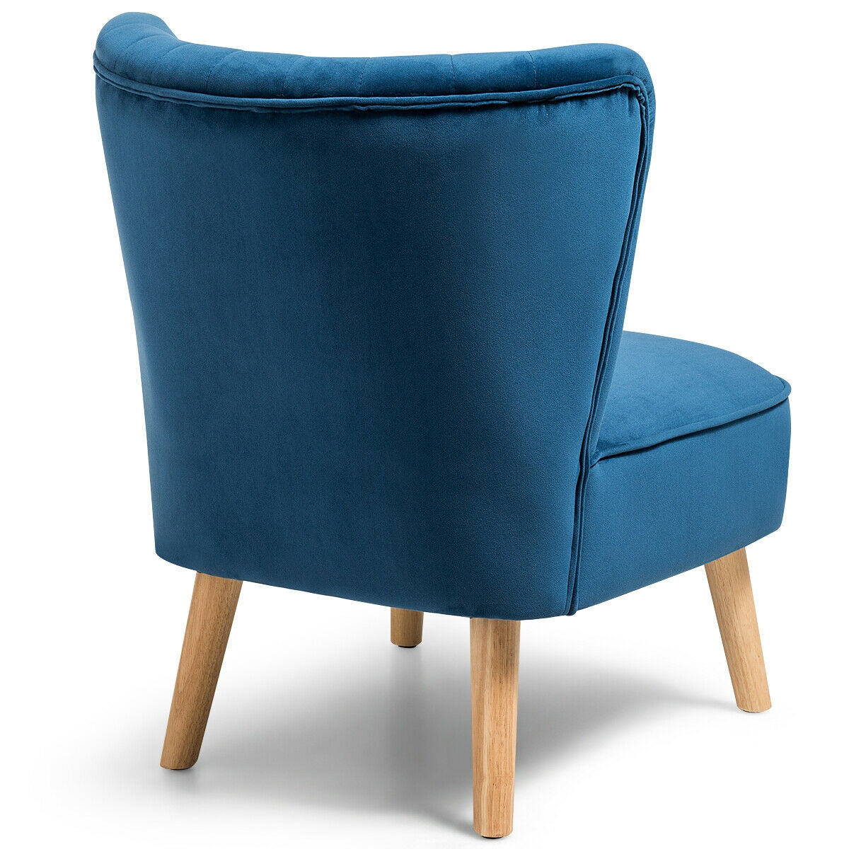 Modern Armless Velvet Accent Chair with Wood Legs-Blue