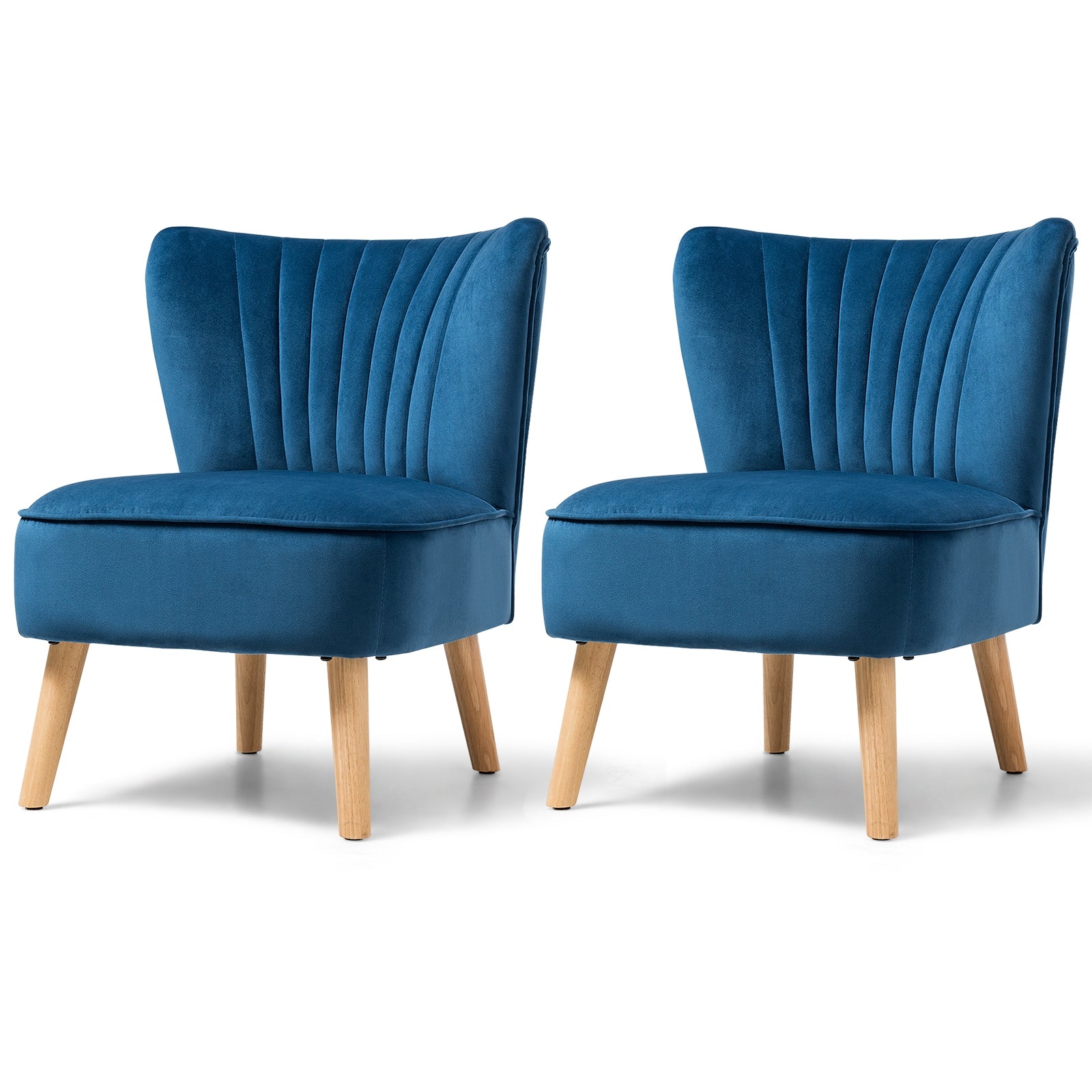 Modern Armless Velvet Accent Chair with Wood Legs-Blue