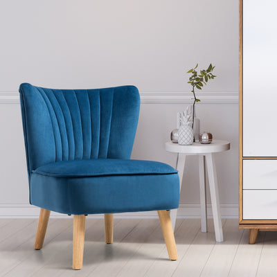 Modern Armless Velvet Accent Chair with Wood Legs-BlueÂ 
