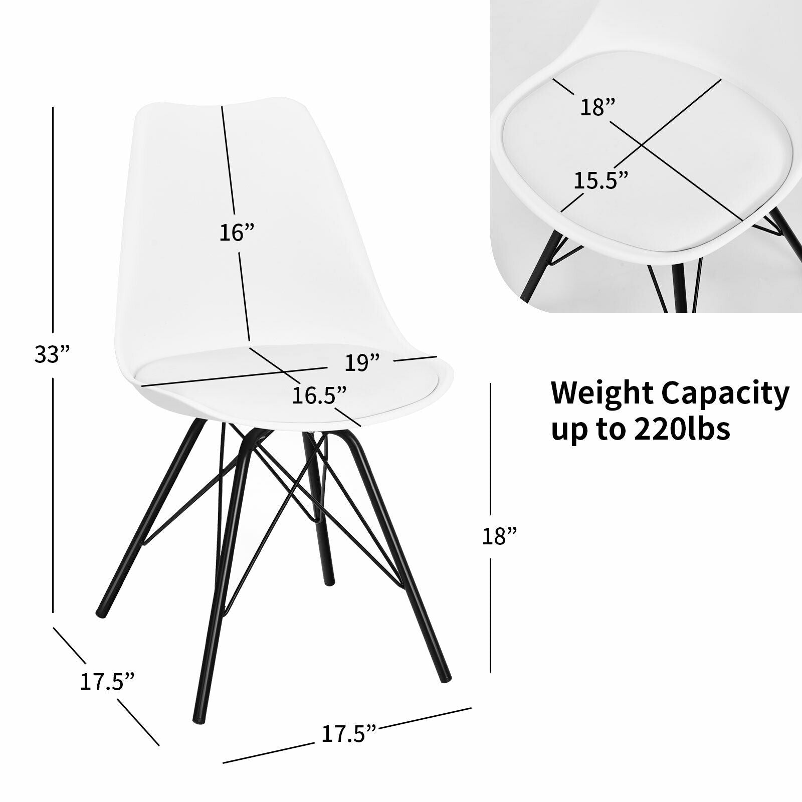 Set of 2 Mid Century Modern Side Chairs with PU Seat-White