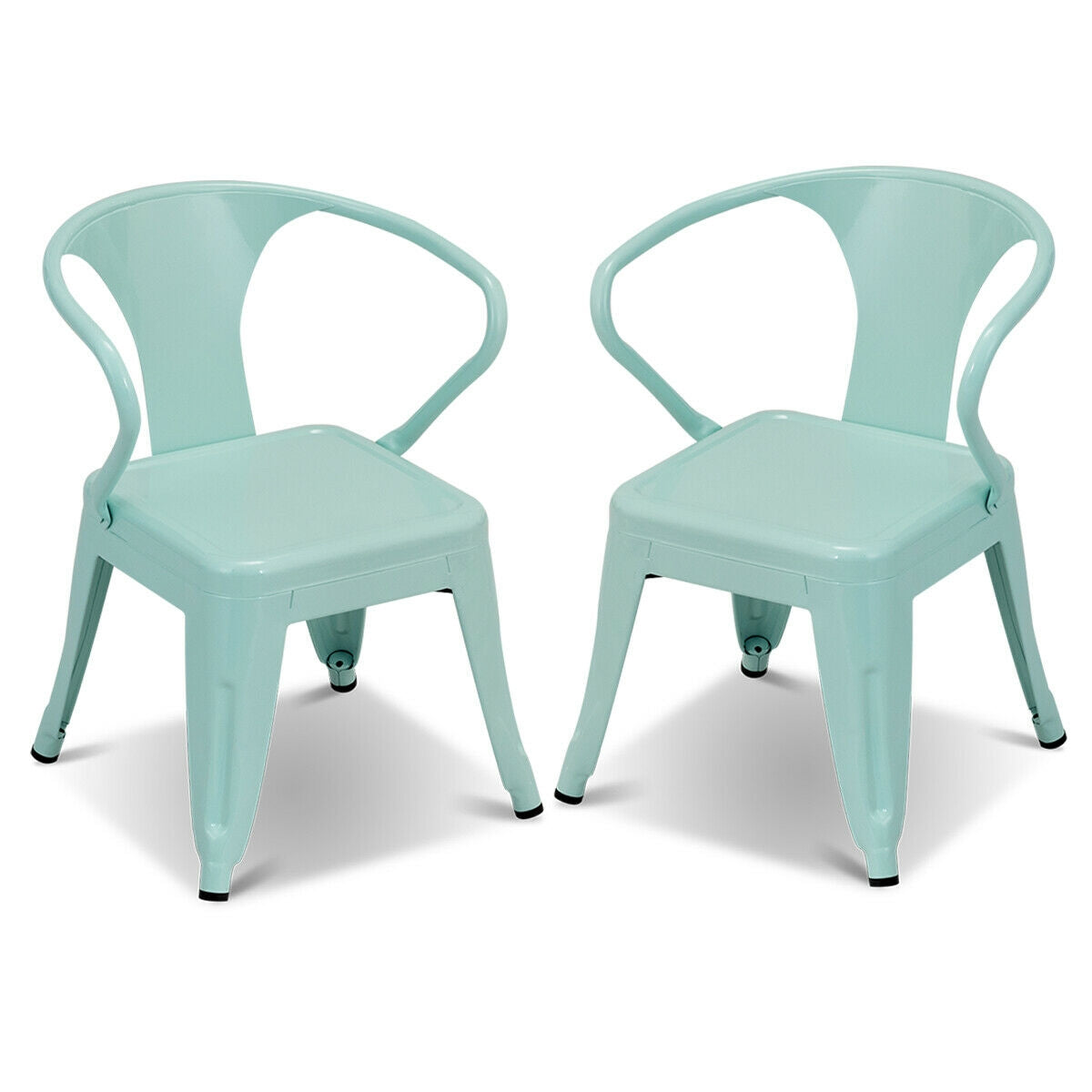 Set of 2 Steel Armchair Stackable Kids Chairs-Green