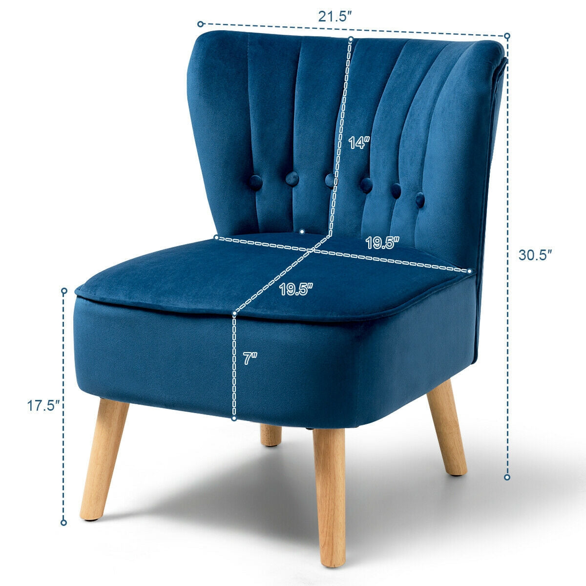 Armless Accent Chair Tufted Velvet Leisure Chair-Blue