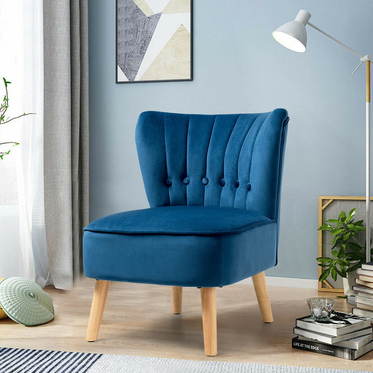 Armless Accent Chair Tufted Velvet Leisure Chair-Blue