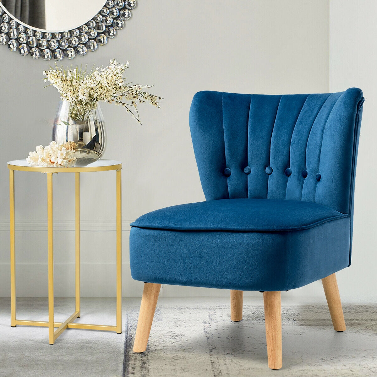 Armless Accent Chair Tufted Velvet Leisure Chair-Blue