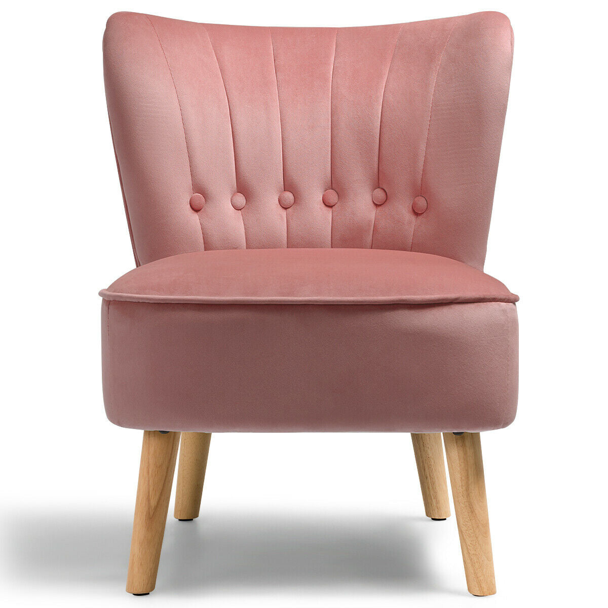 Armless Accent Chair Tufted Velvet Leisure Chair-Pink