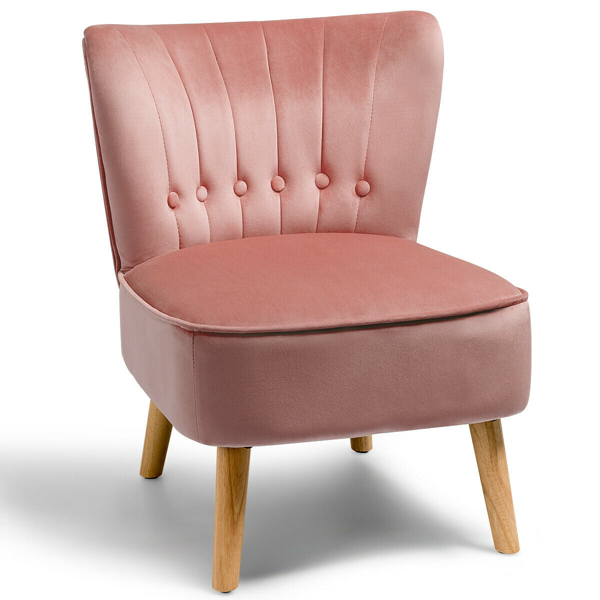 Armless Accent Chair Tufted Velvet Leisure Chair-Pink