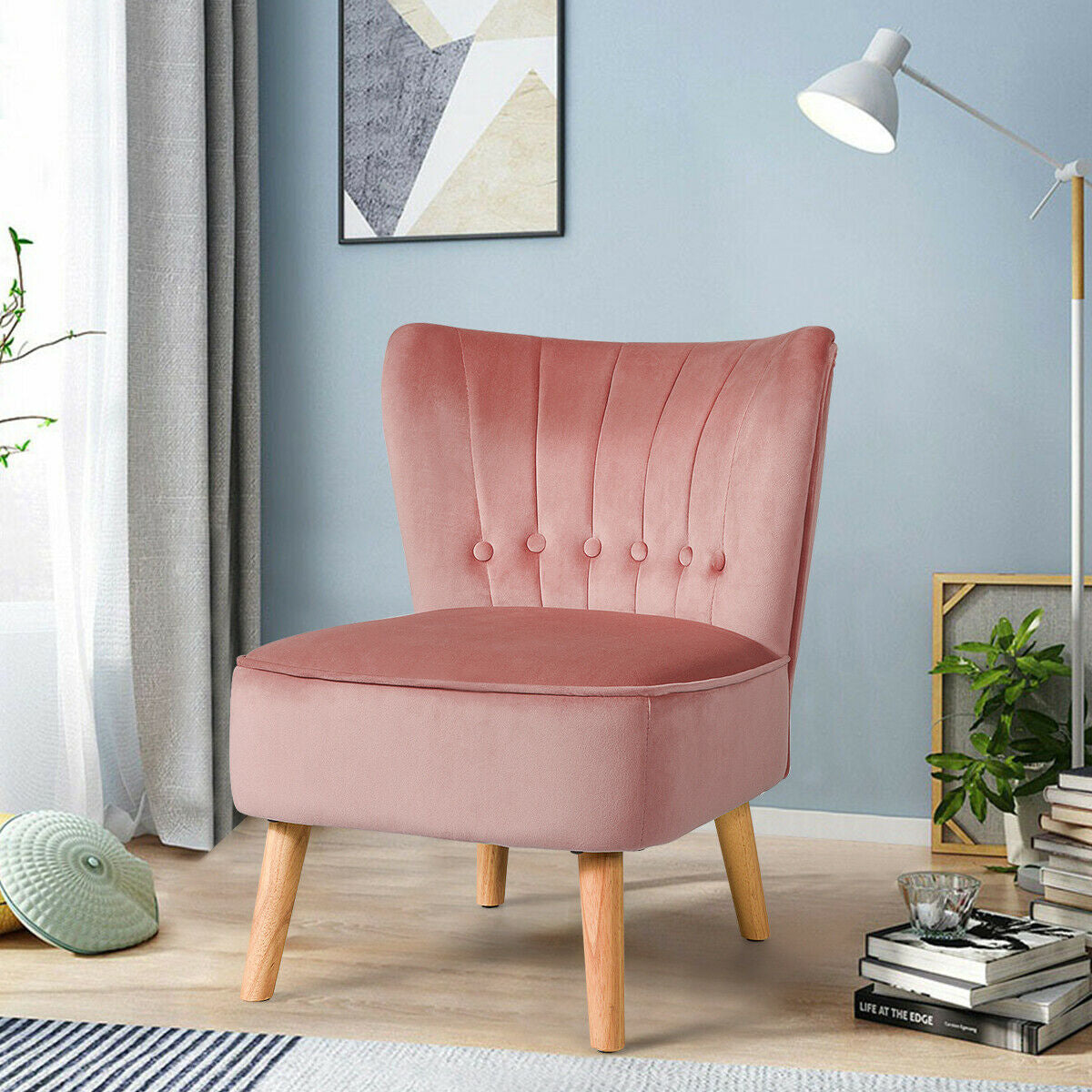 Armless Accent Chair Tufted Velvet Leisure Chair-Pink